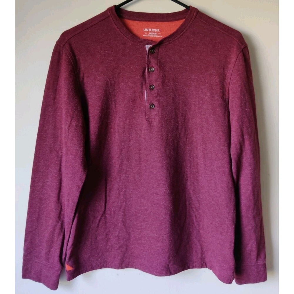 Untuckit Shirt Mens Large Henley Maroon‎ Grassi Long Sleeve Casual Pullover